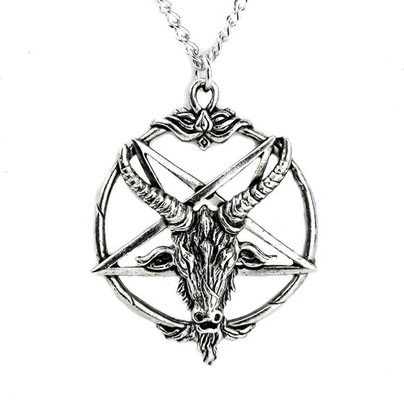 Baphomet Inverted Pentagram Silver Necklace Occult - Picture 1 of 5